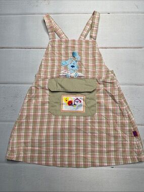 Vintage Blues Clues Jumper Dress 4 Plaid Embroidered 2000 Y2K Girls Kids Dog
